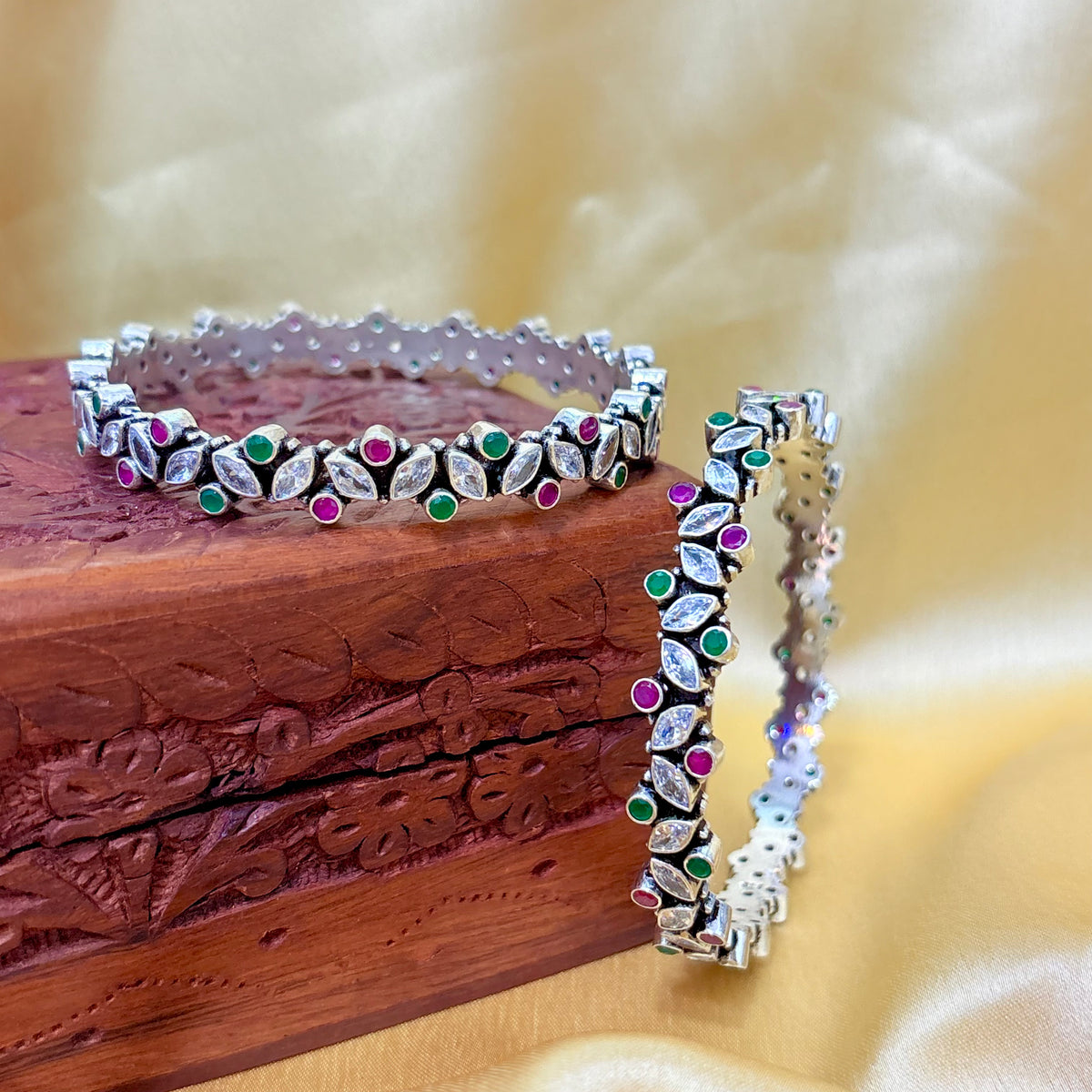 Marquise Multicolor Silver Bangle For Everyday