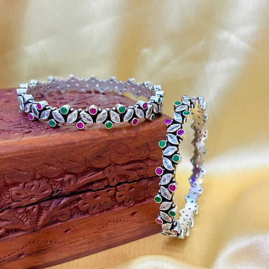 Marquise Multicolor Silver Bangle For Everyday