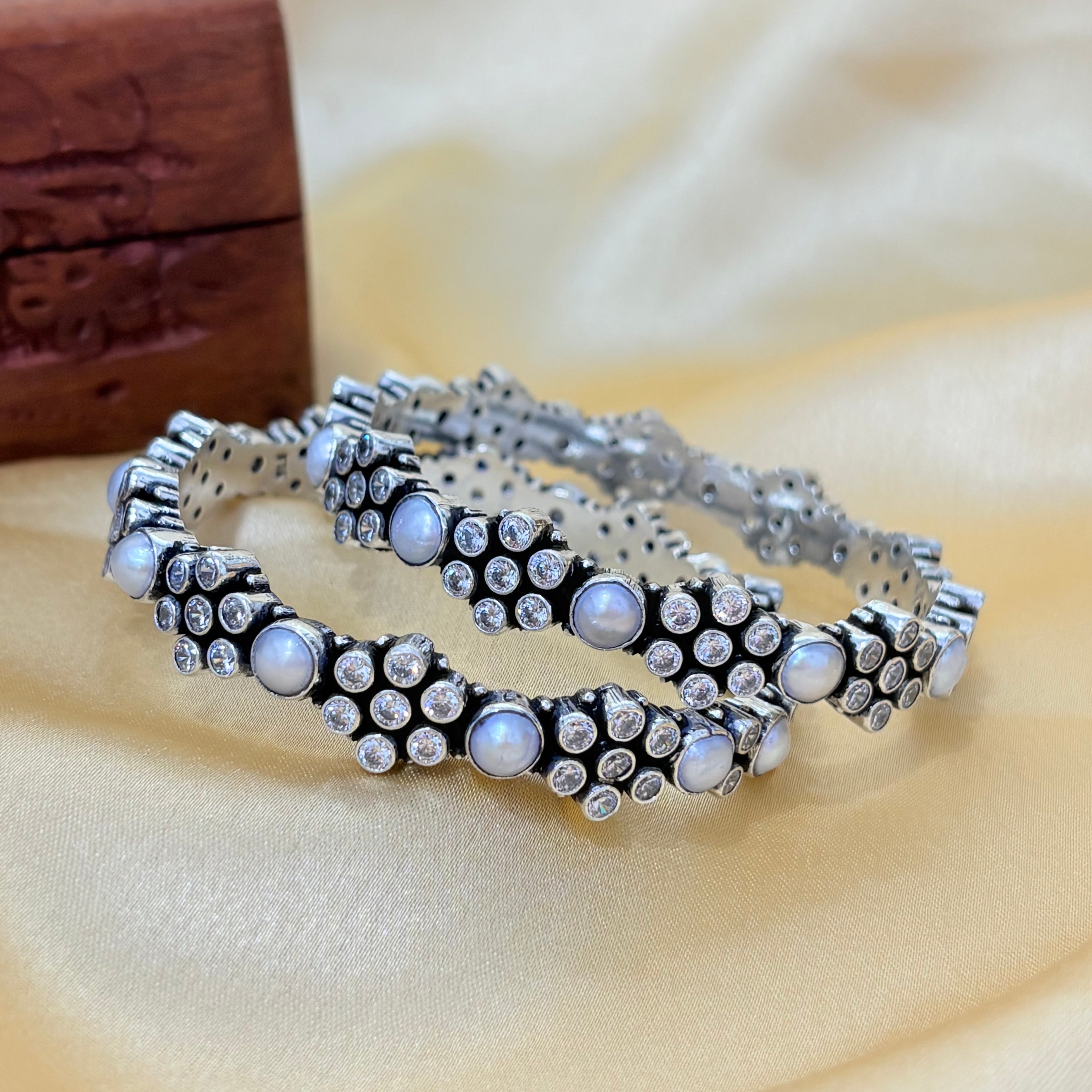 Festive White Stone Silver Bangles
