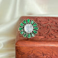 Emerald Look Floral Silver Ring