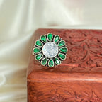 Emerald Look Floral Silver Ring