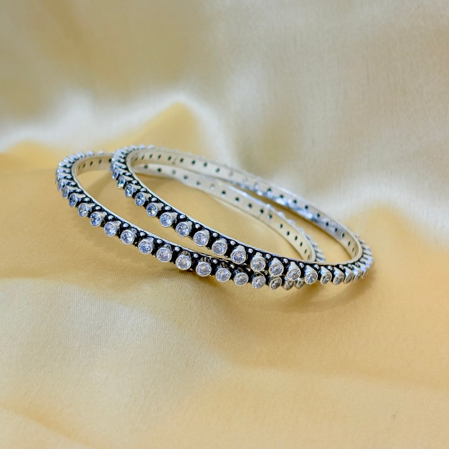 Diamond Look Gemstone Silver Bangle