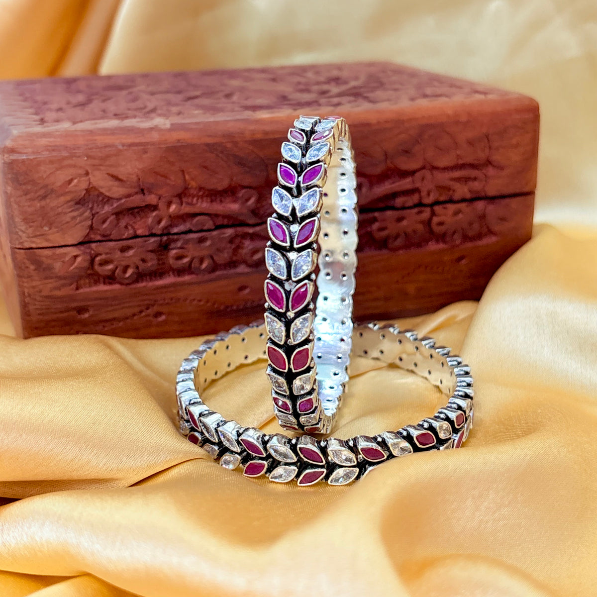 Silver Ruby Shimmering Marquise Bangle