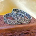 925 Silver Petals Oxidized Silver Bangle