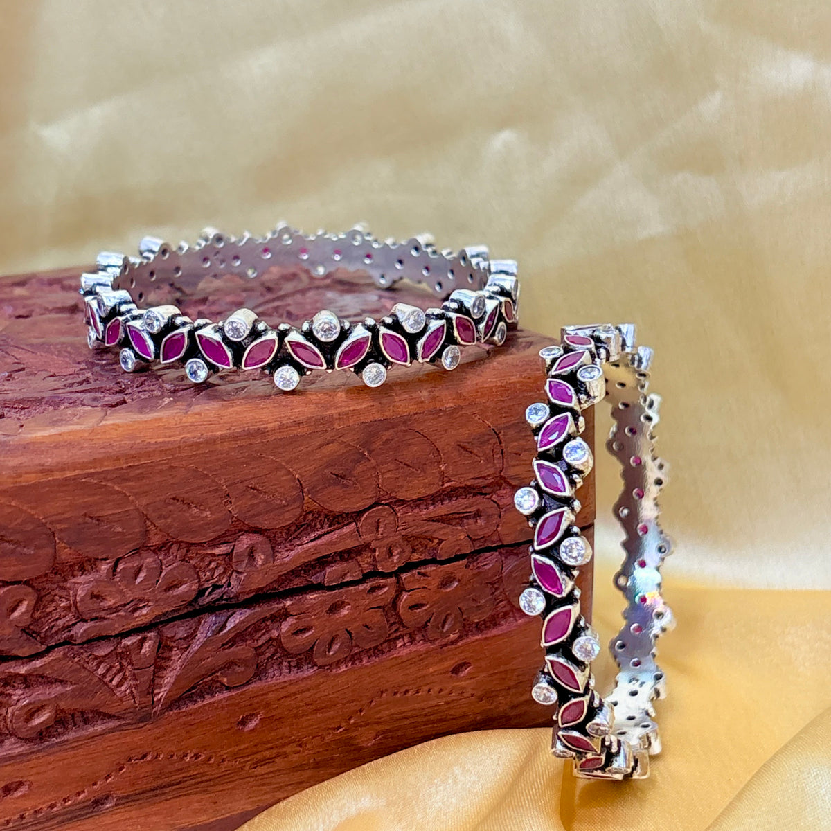 Ruby Marquise Silver Bangle For Everyday