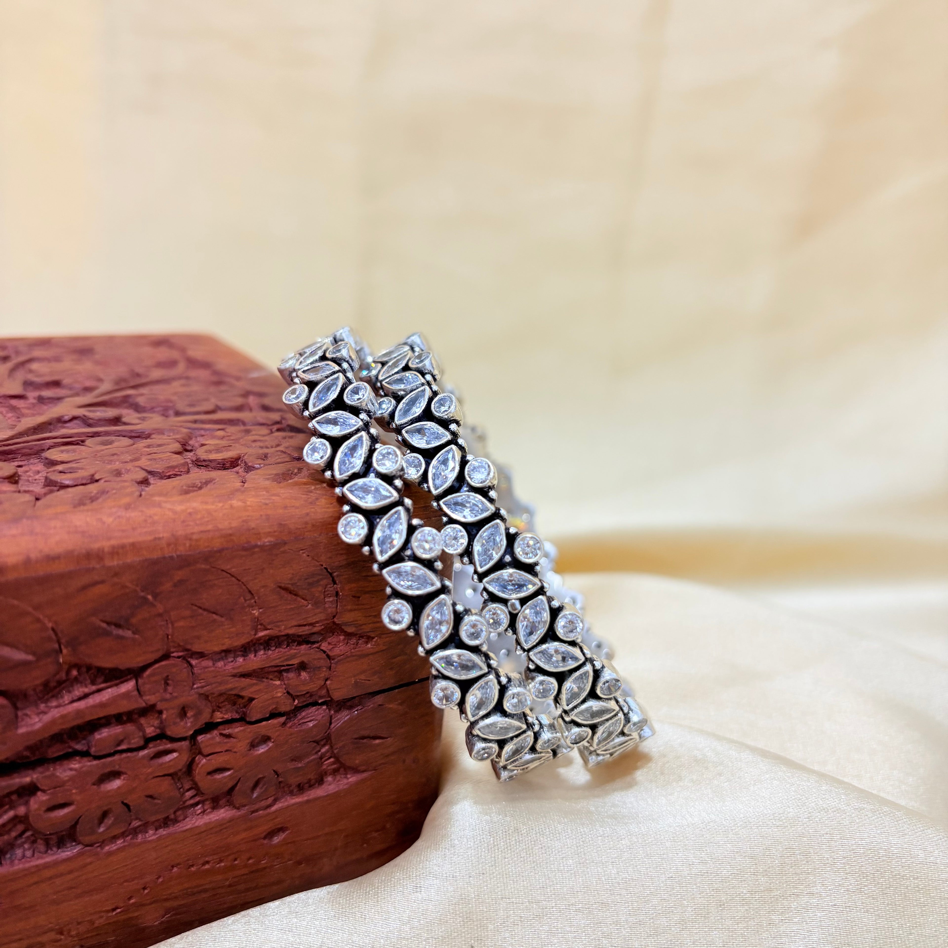 Shimmering Marquise Silver Bangle For Everyday