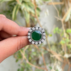 Royal Green Sunburst Silver Cocktail Ring
