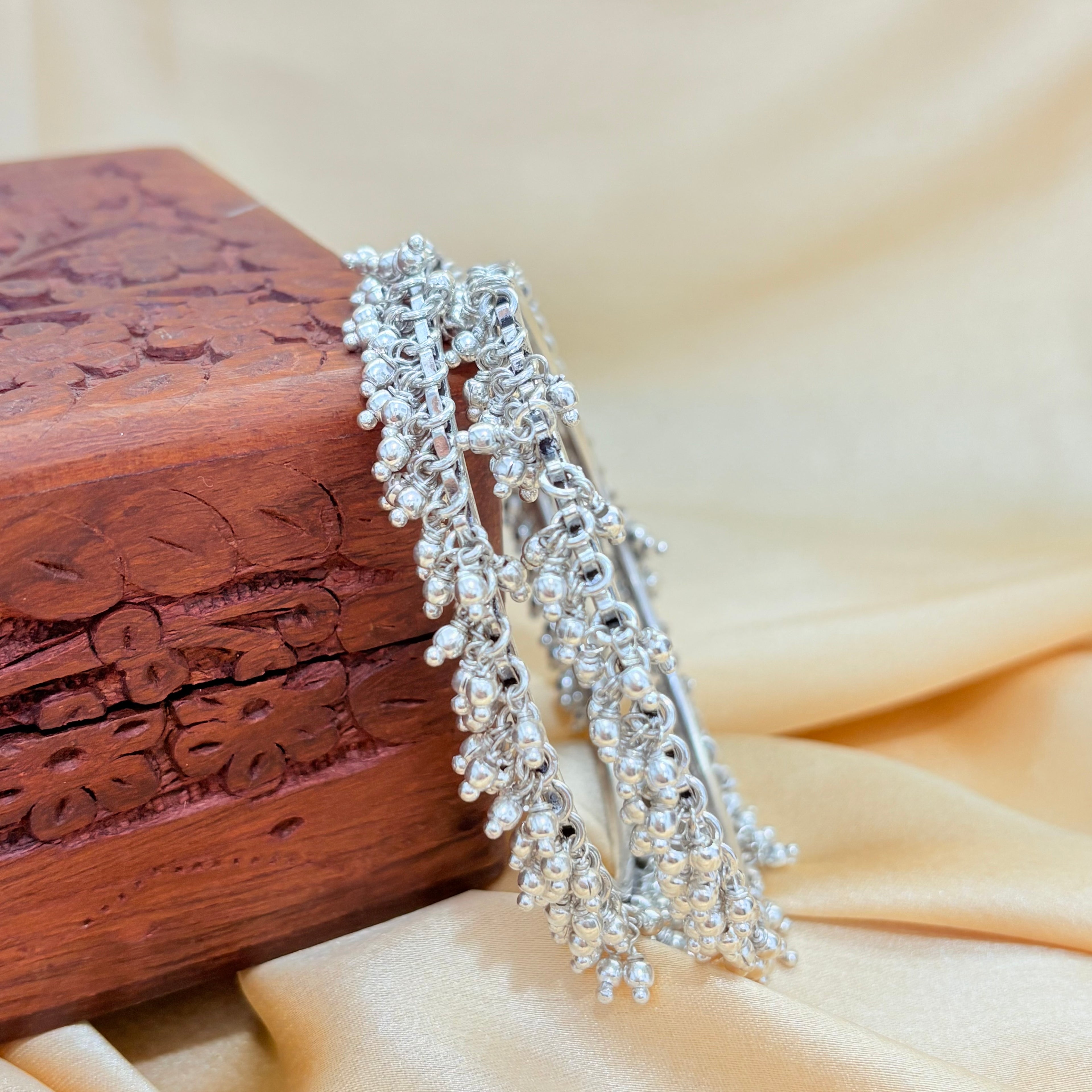 Traditional Oxidized Silver Ghungroo Kada for Women