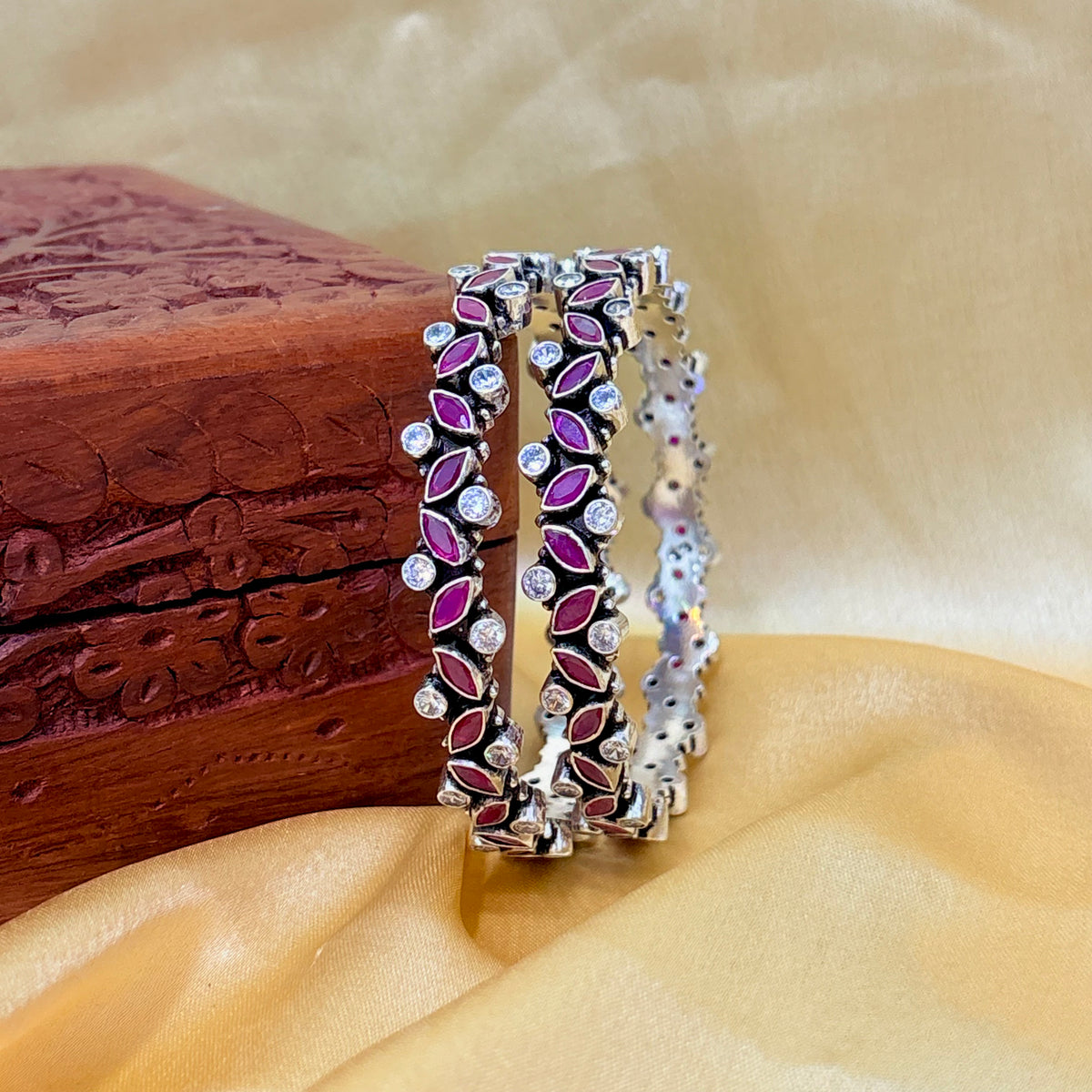 Ruby Marquise Silver Bangle For Everyday