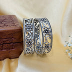 Lotus Grace Oxidized Silver Bangle