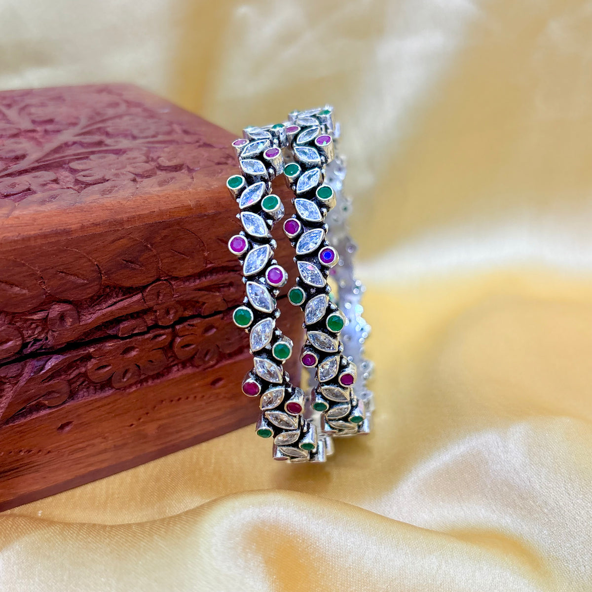 Marquise Multicolor Silver Bangle For Everyday