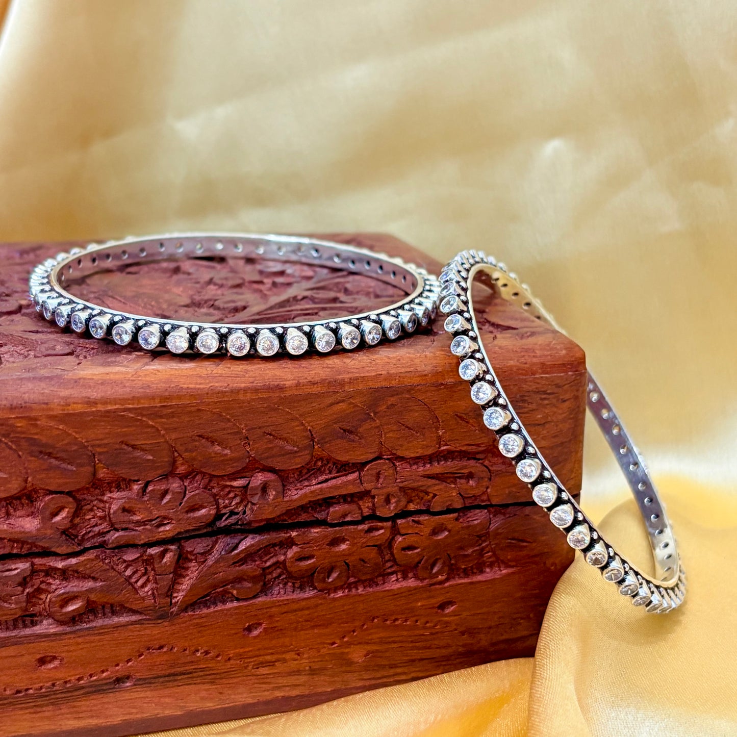 Diamond Look Gemstone Silver Bangle