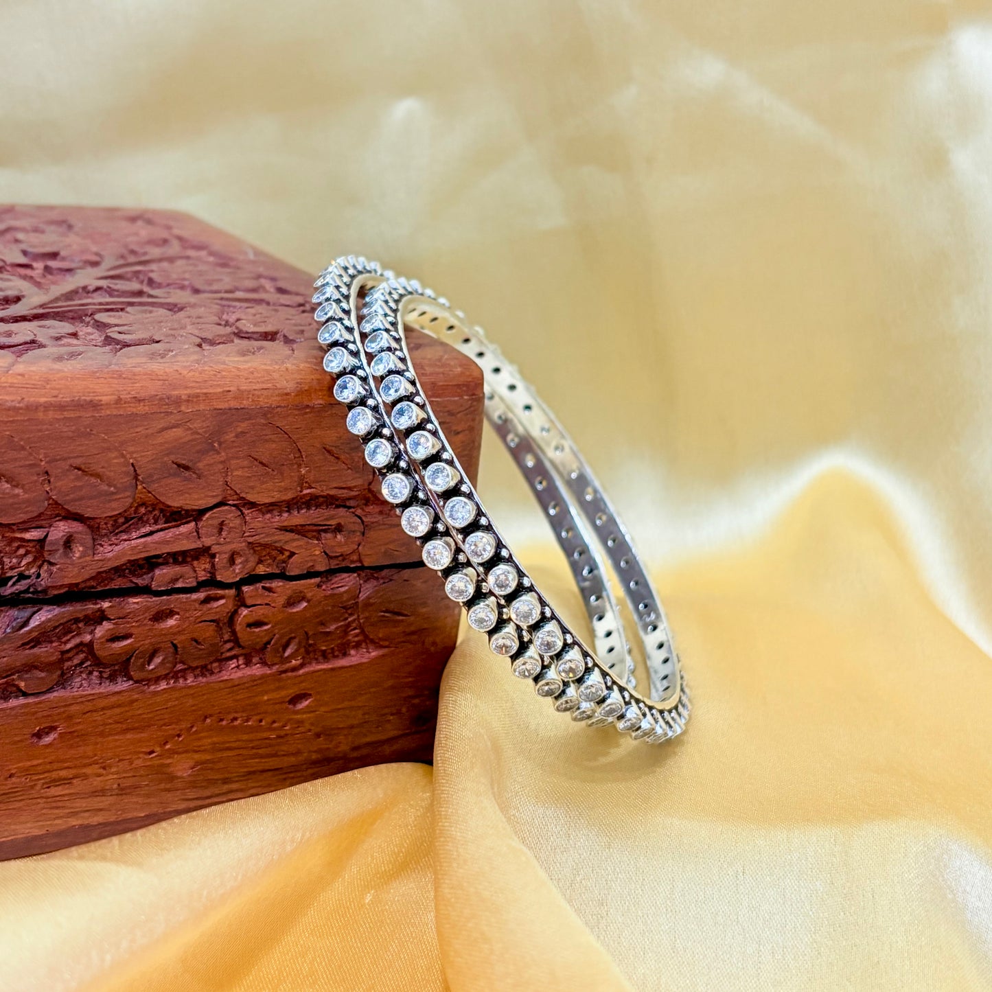Diamond Look Gemstone Silver Bangle