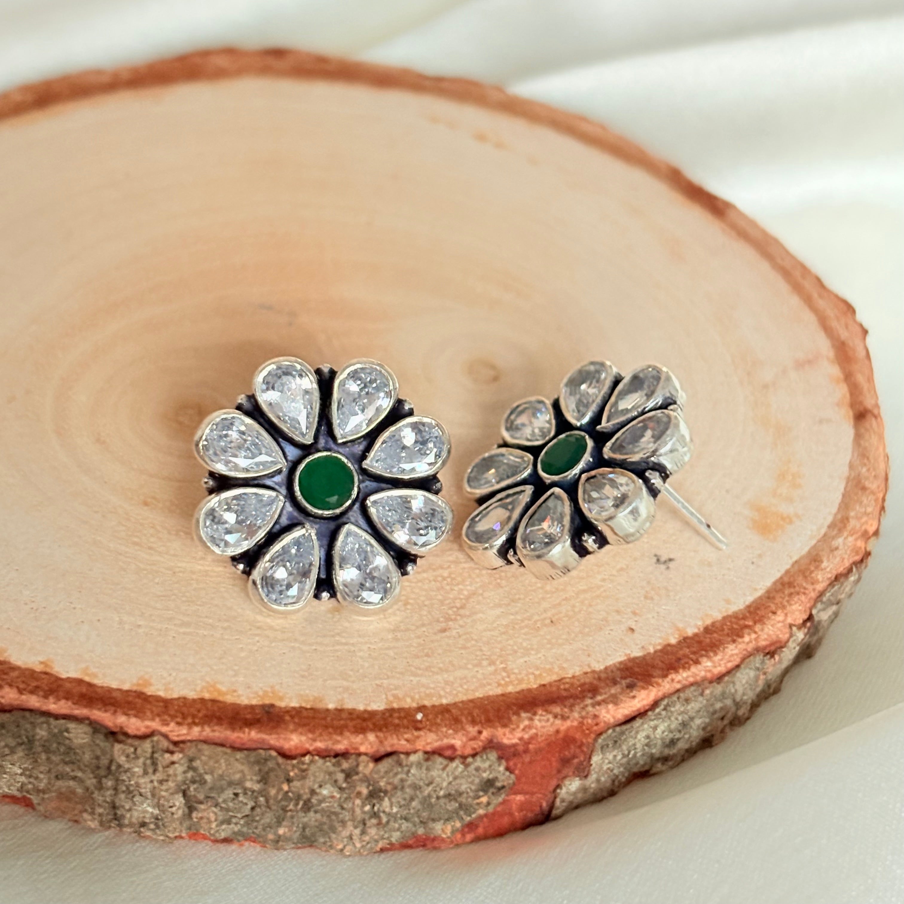 The Emerald Bloom Silver Stud Earring