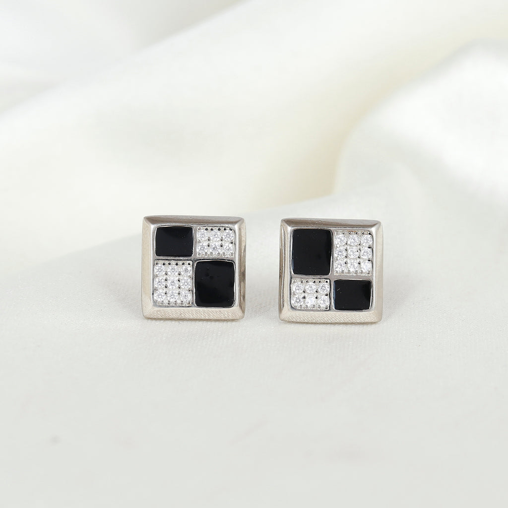 Obsidian Petite Silver Stud Earrings