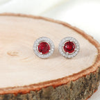 Ruby Crystal Accent Silver Earrings
