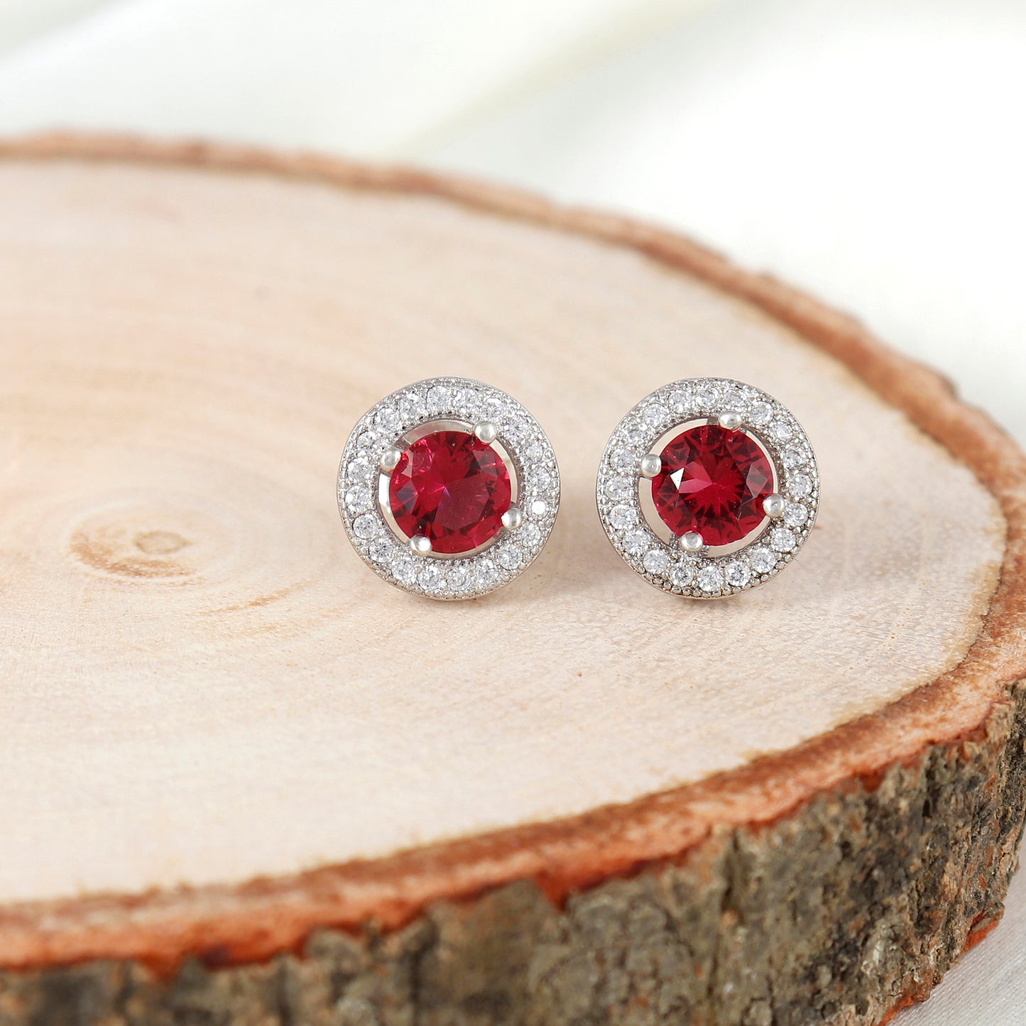 Ruby Crystal Accent Silver Earrings