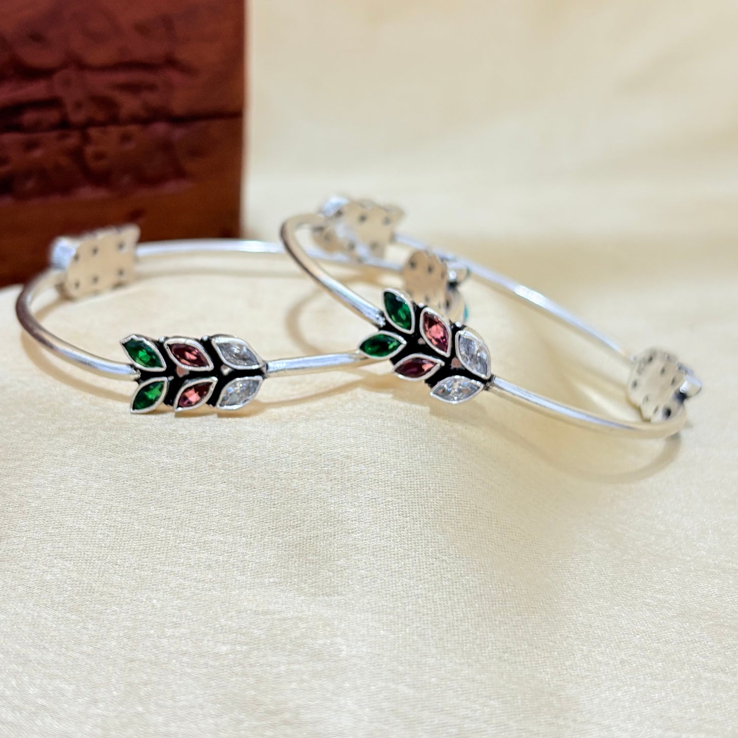 Dailywear Marquise Multicolor Gemstone Silver Bangle