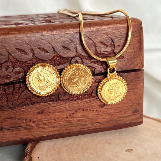 925 Silver Coin Gold Plated Rava Pendant Set