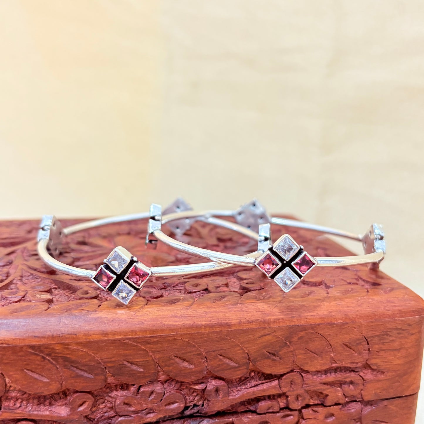 Handcrafted Ruby CZ Choki Silver Bangle