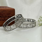 Shubh Swastik Divine Om Engraved Silver Bangle