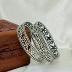 Shubh Swastik Divine Om Engraved Silver Bangle