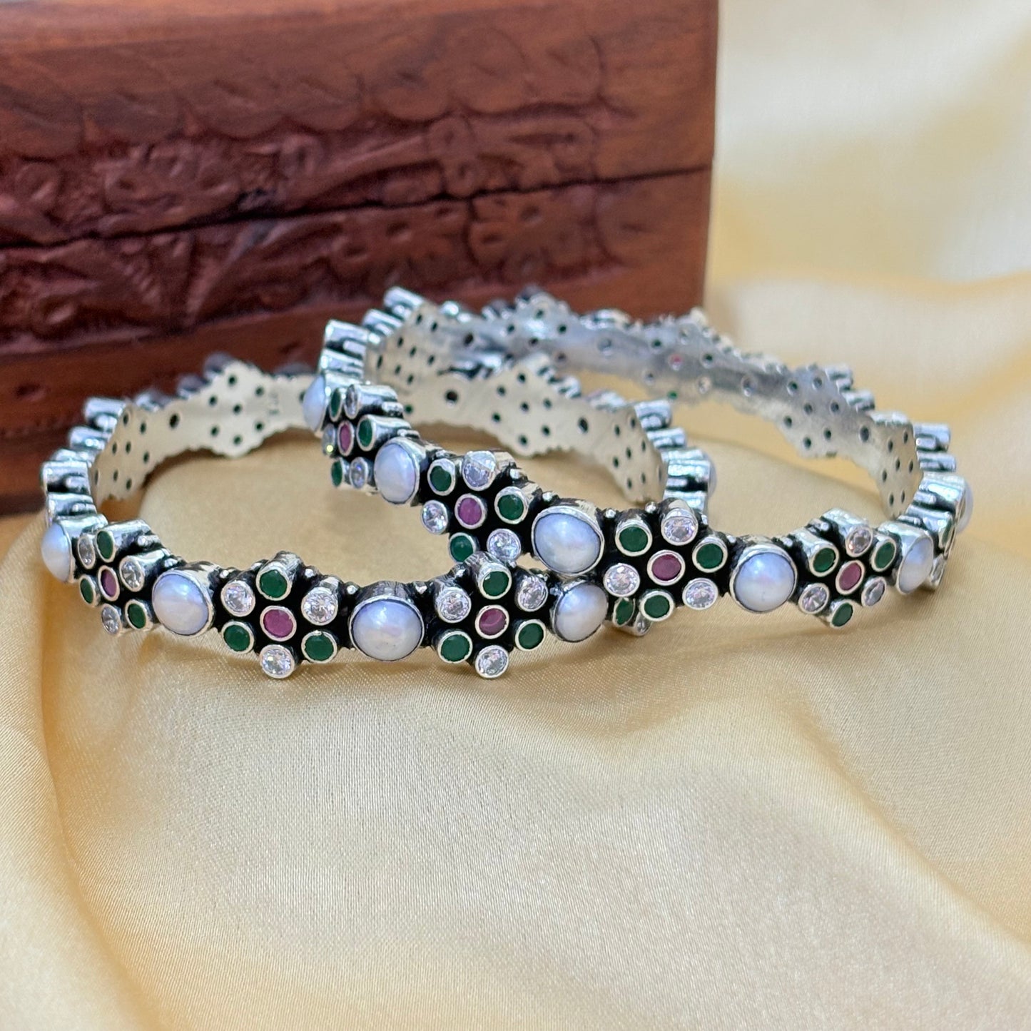 Royal Multi-Color Stone Silver Bangle