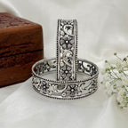 Lotus Grace Oxidized Silver Bangle
