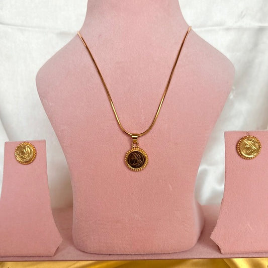 925 Silver Coin Gold Plated Rava Pendant Set
