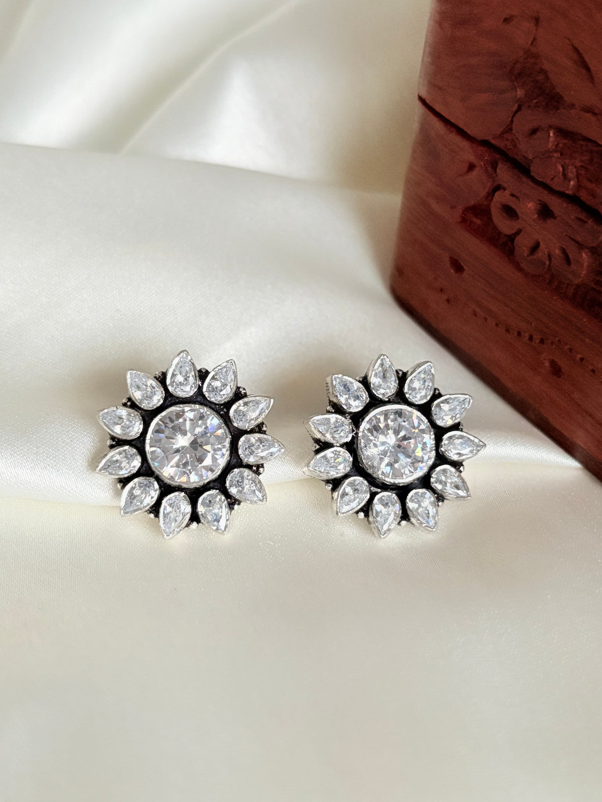 Bloom Zircon Halo Silver Earrings