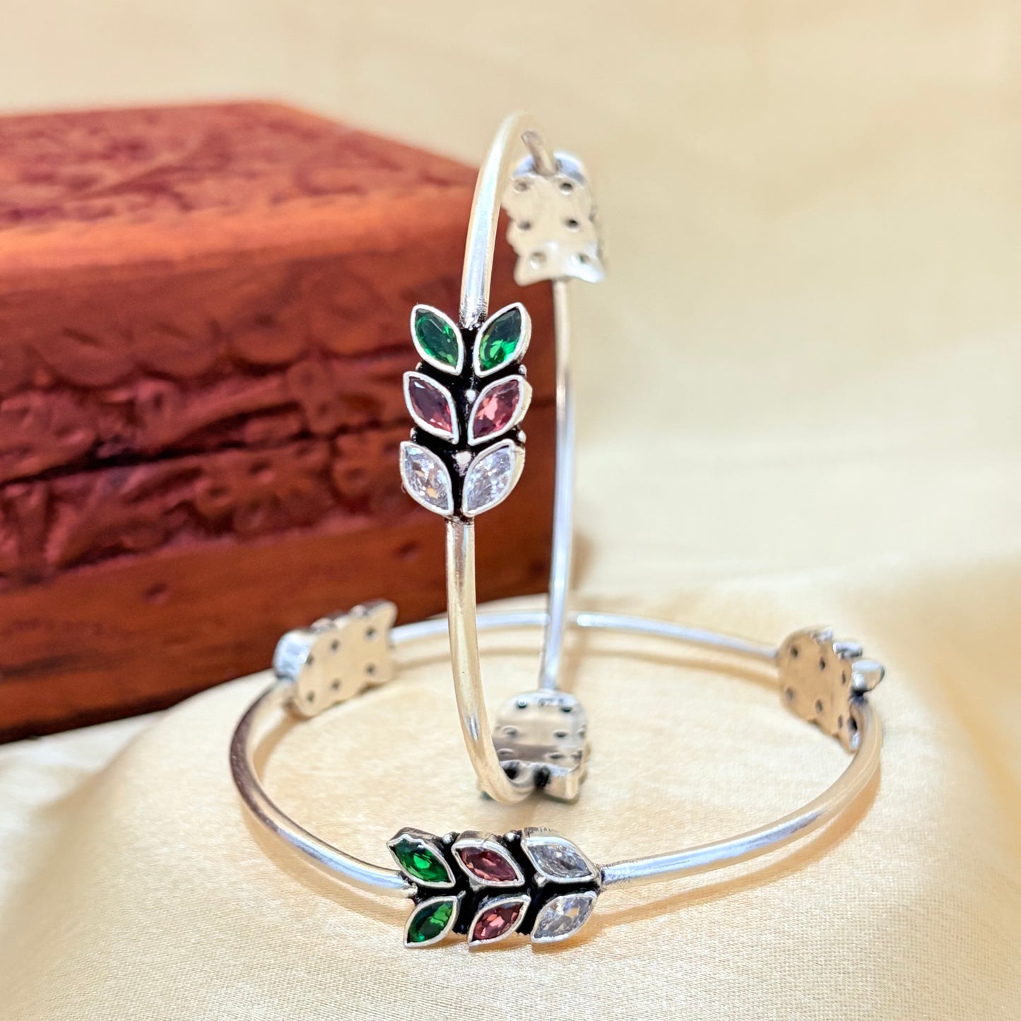 Dailywear Marquise Multicolor Gemstone Silver Bangle