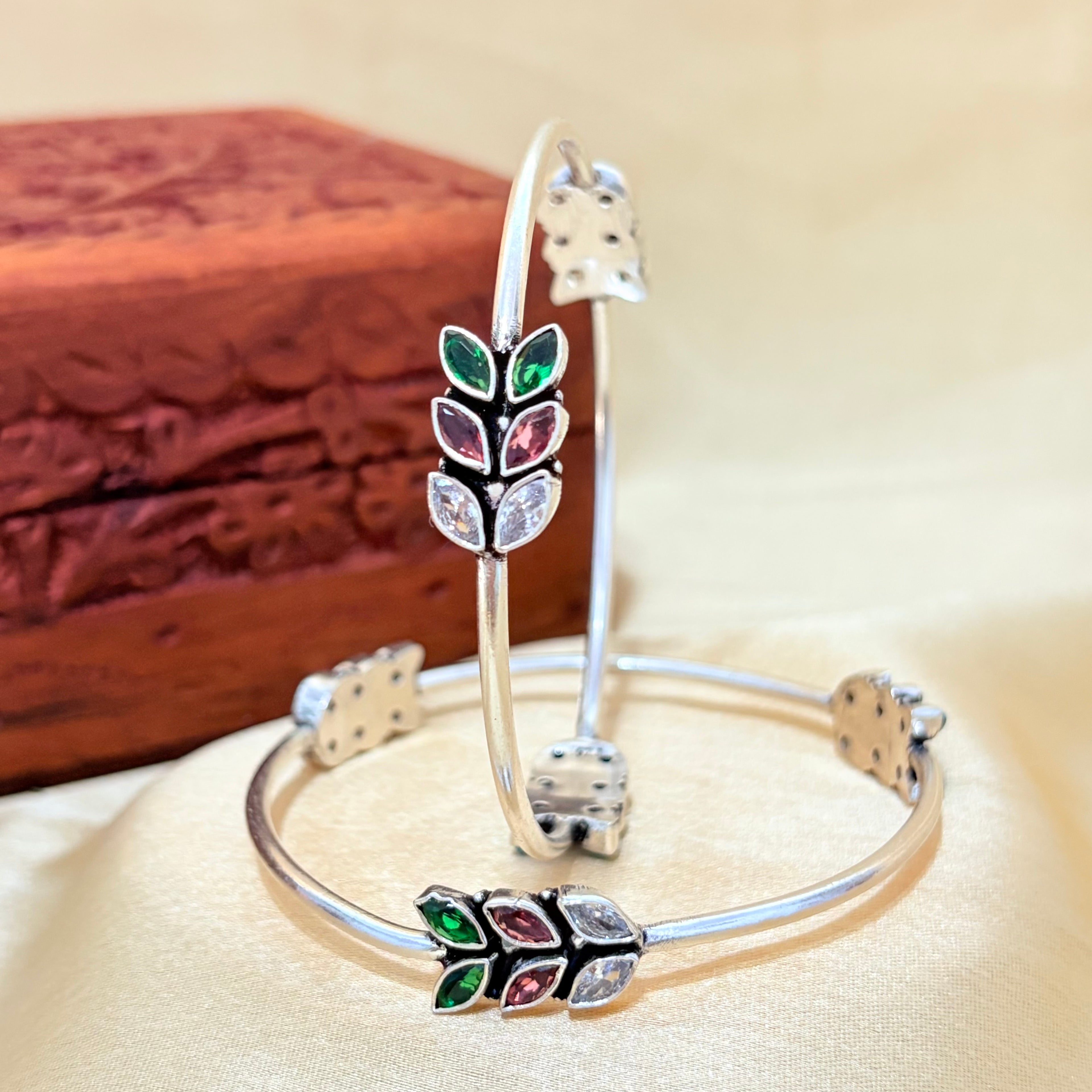Dailywear Marquise Multicolor Gemstone Silver Bangle