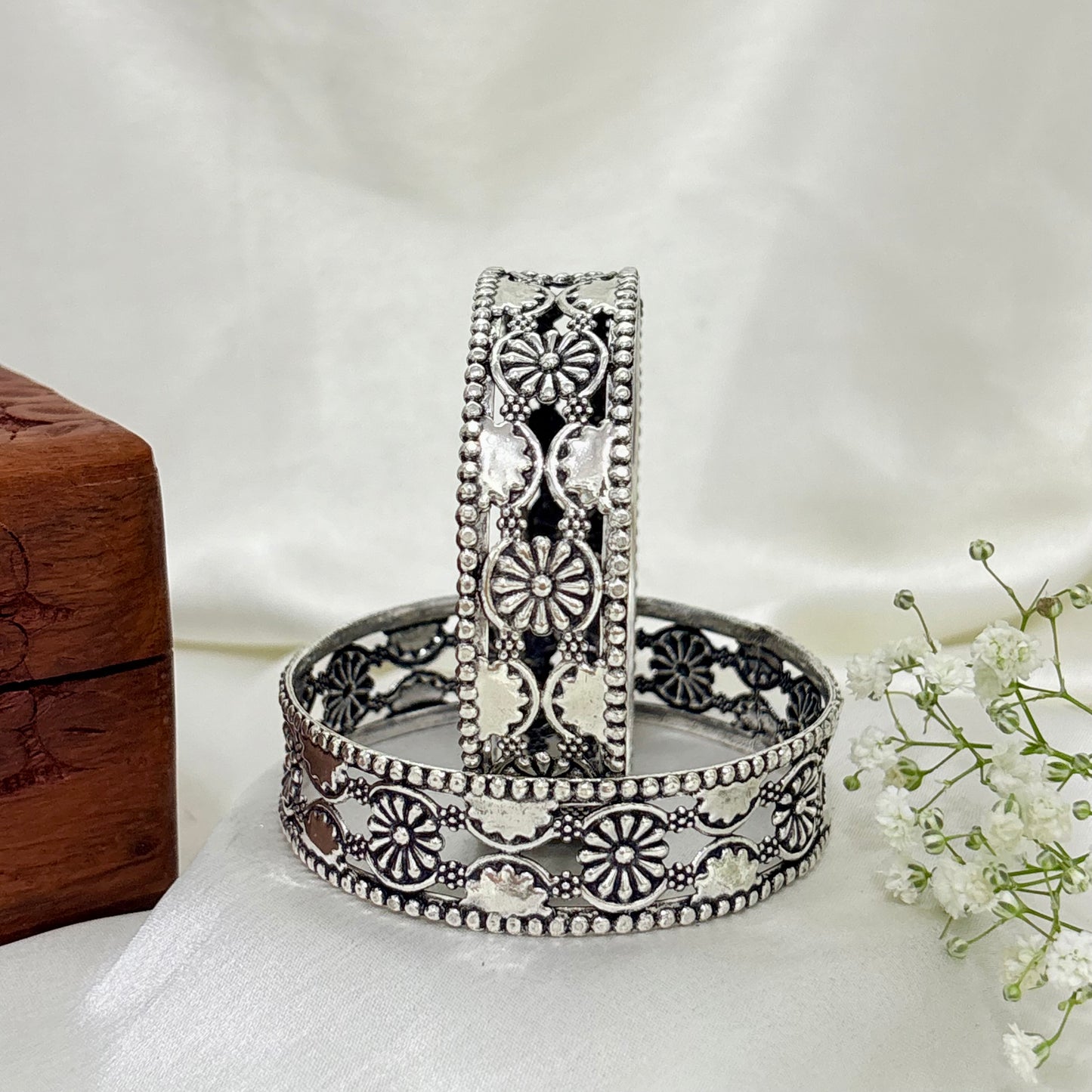 Sunflower Royal Traditional Silver Bangle