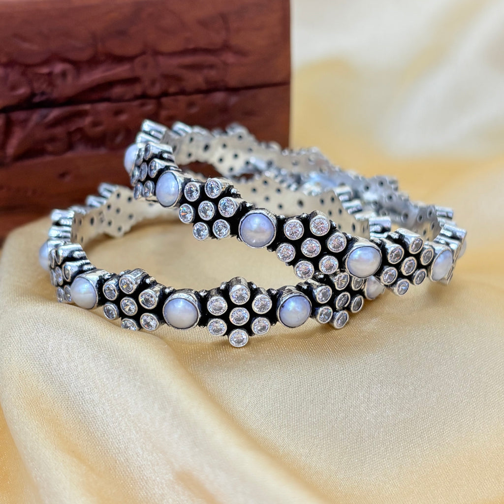 Festive White Stone Silver Bangles