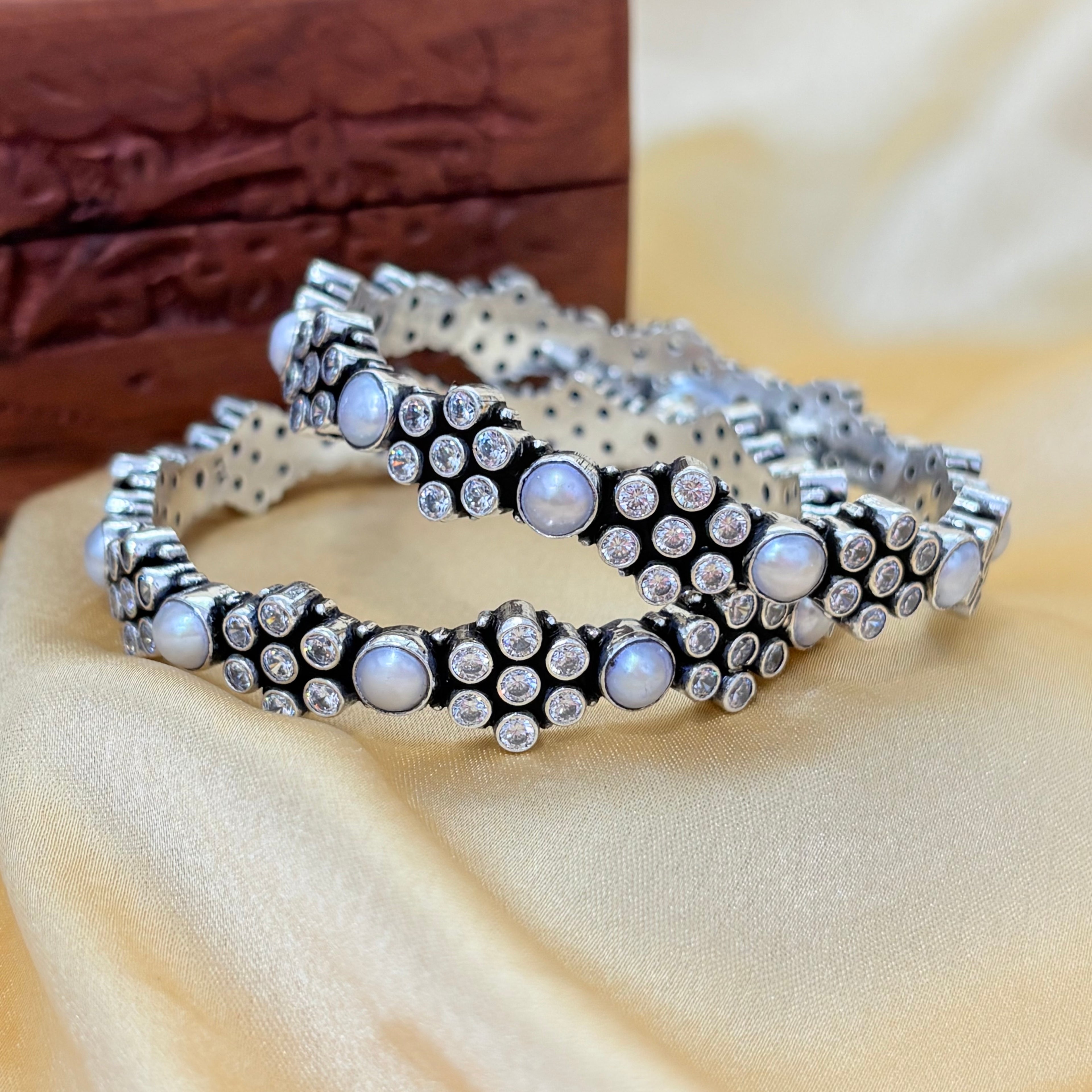 Festive White Stone Silver Bangles