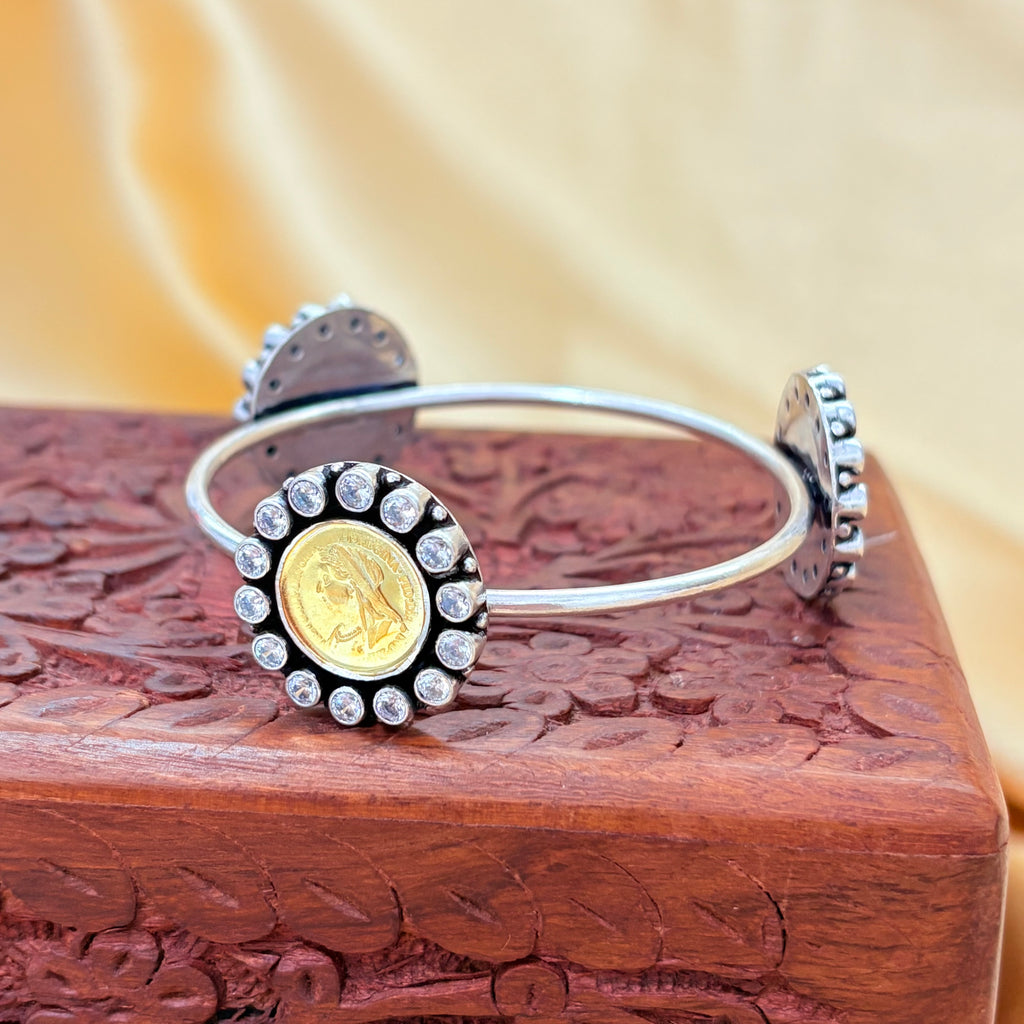 92.5 Gold Polished Silver Coin Queen Heritage Bangle