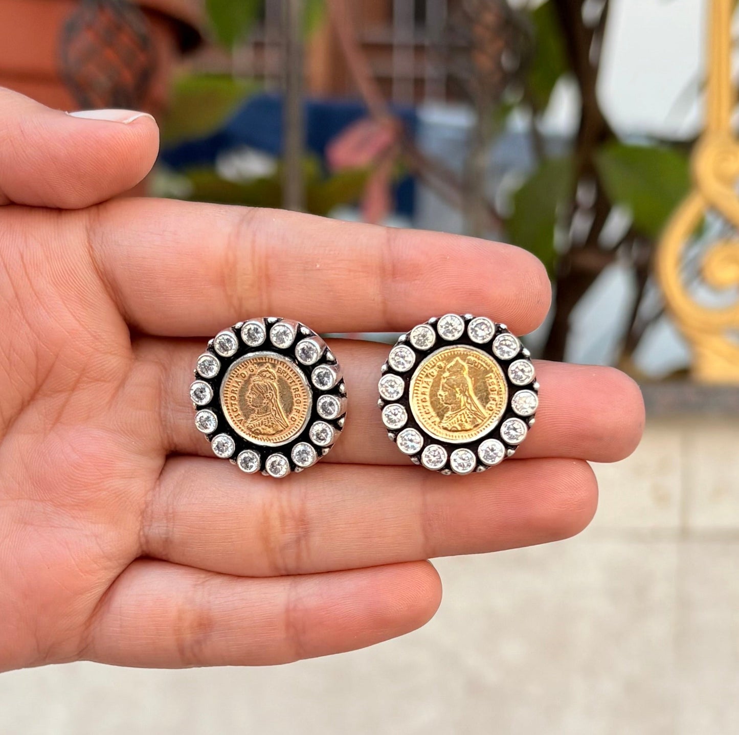 925 Gold Polished Silver Coin Heriatge Silver Earring