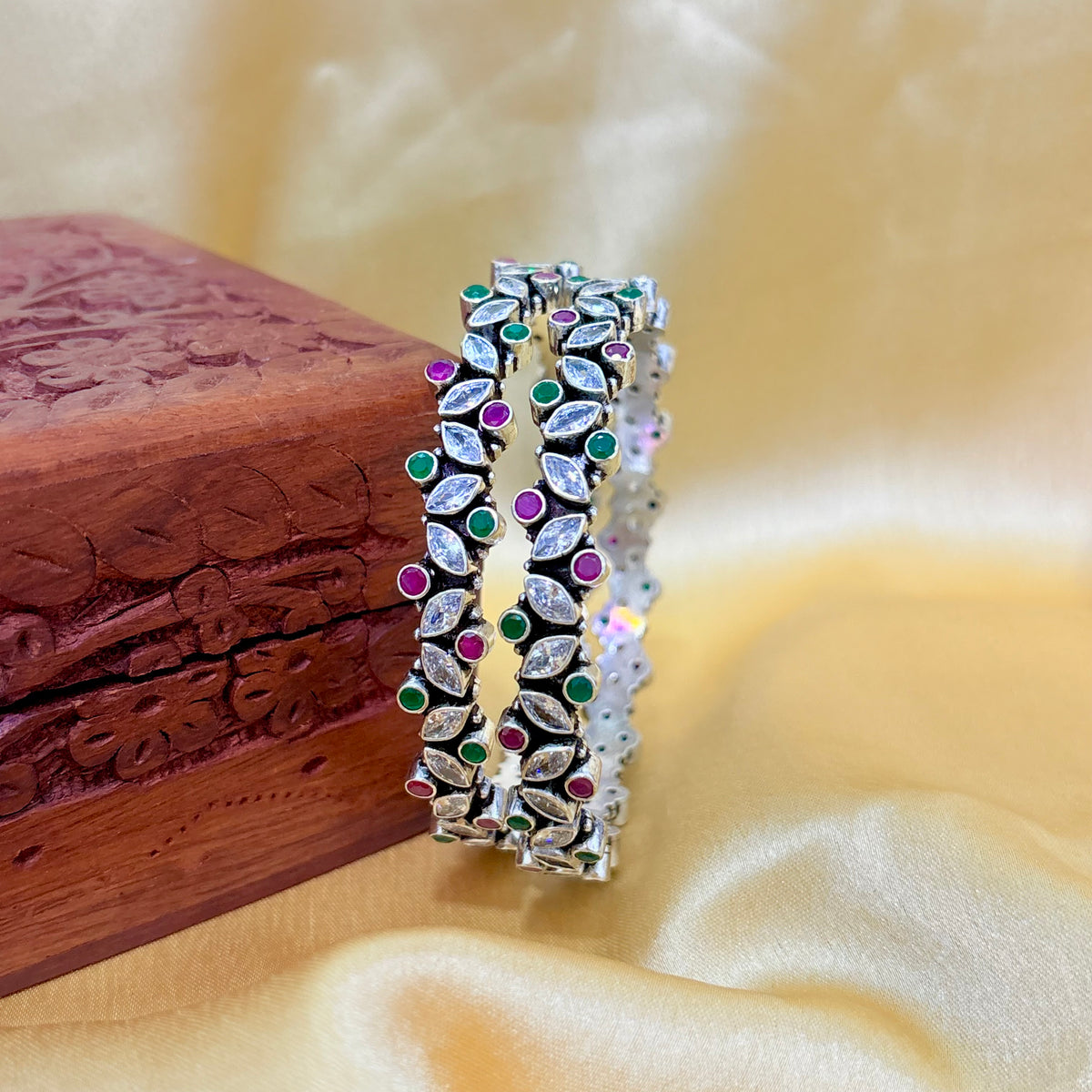 Marquise Multicolor Silver Bangle For Everyday