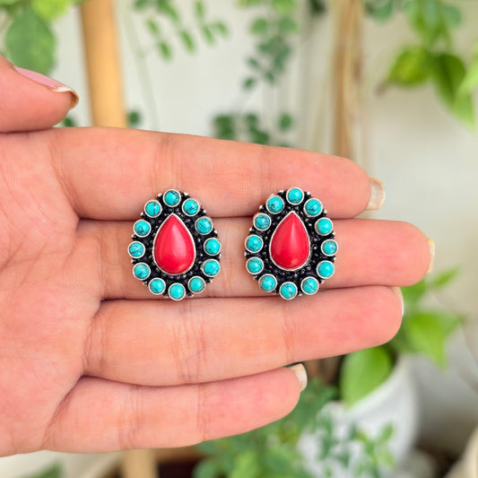 Turquoise Coral Silver Earring