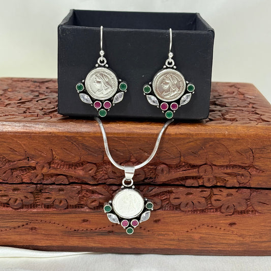Rajwada Heritage Silver Coin Silver Necklace Set