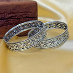 925 Silver Petals Oxidized Silver Bangle
