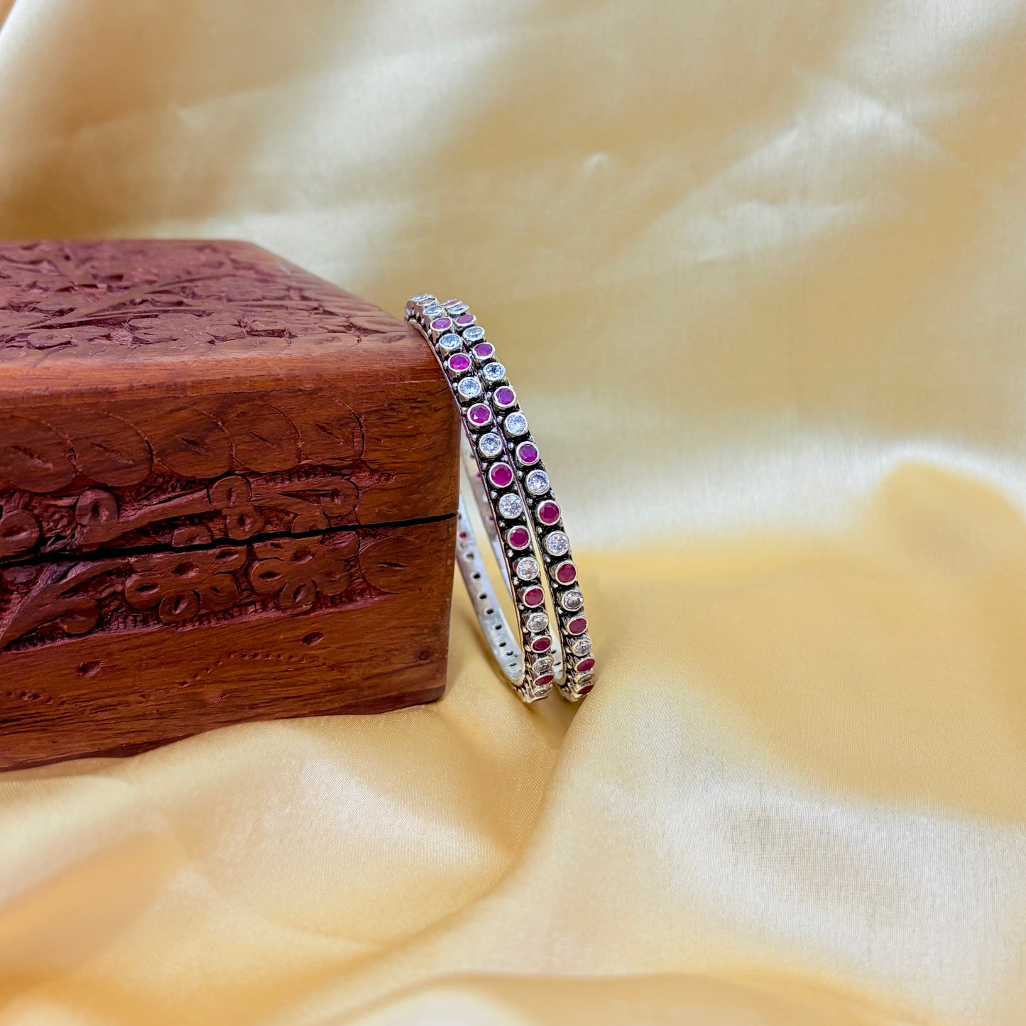 Ruby Round Gemstone Silver Bangle