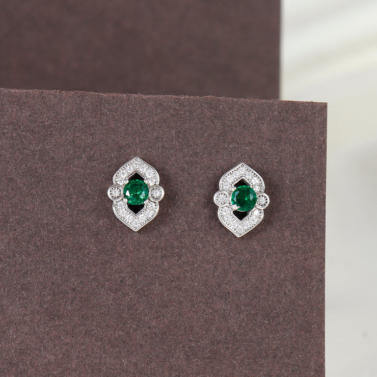 Silver Stellar Emerald Grace Studs