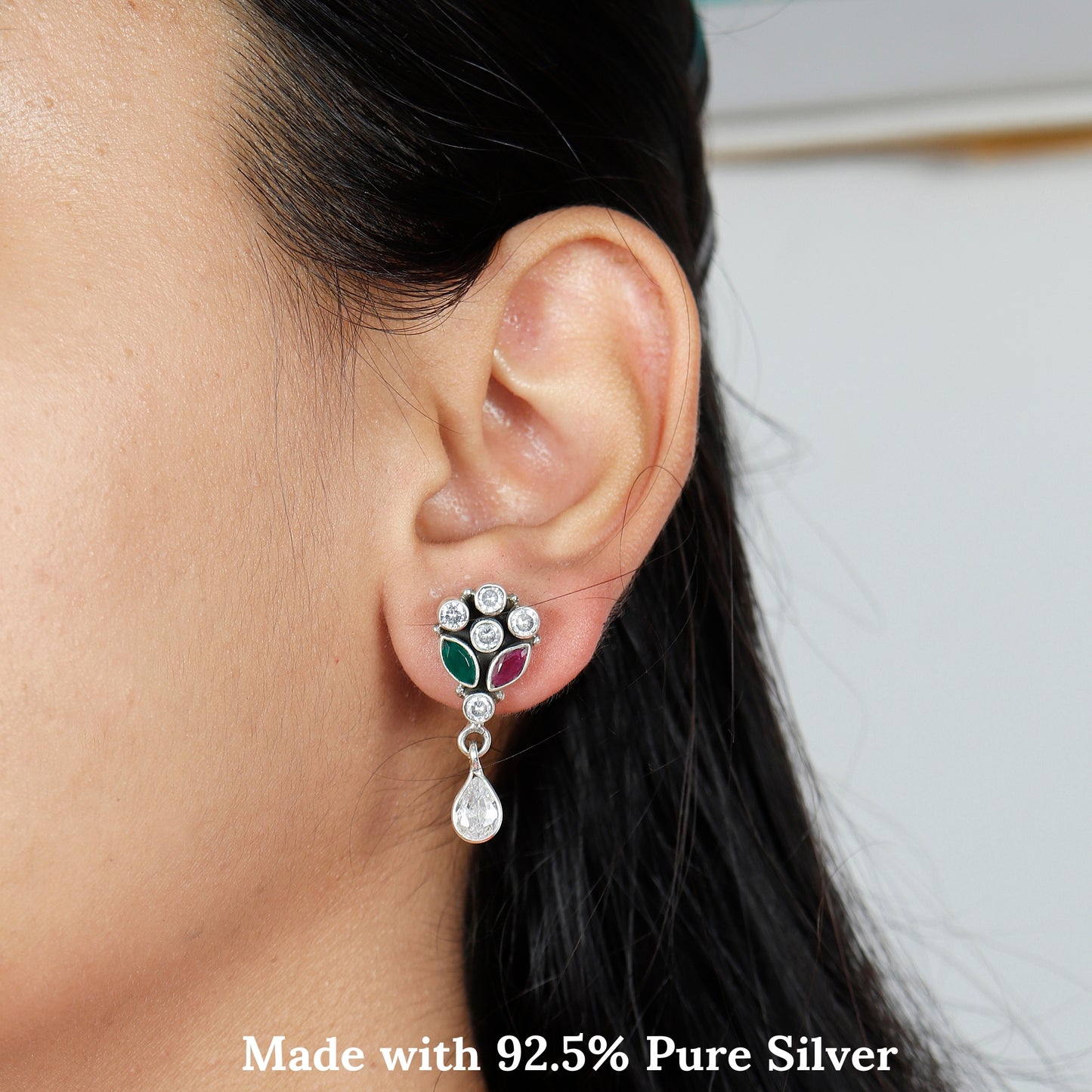 Emerald and Ruby Glimmering Silver Drops