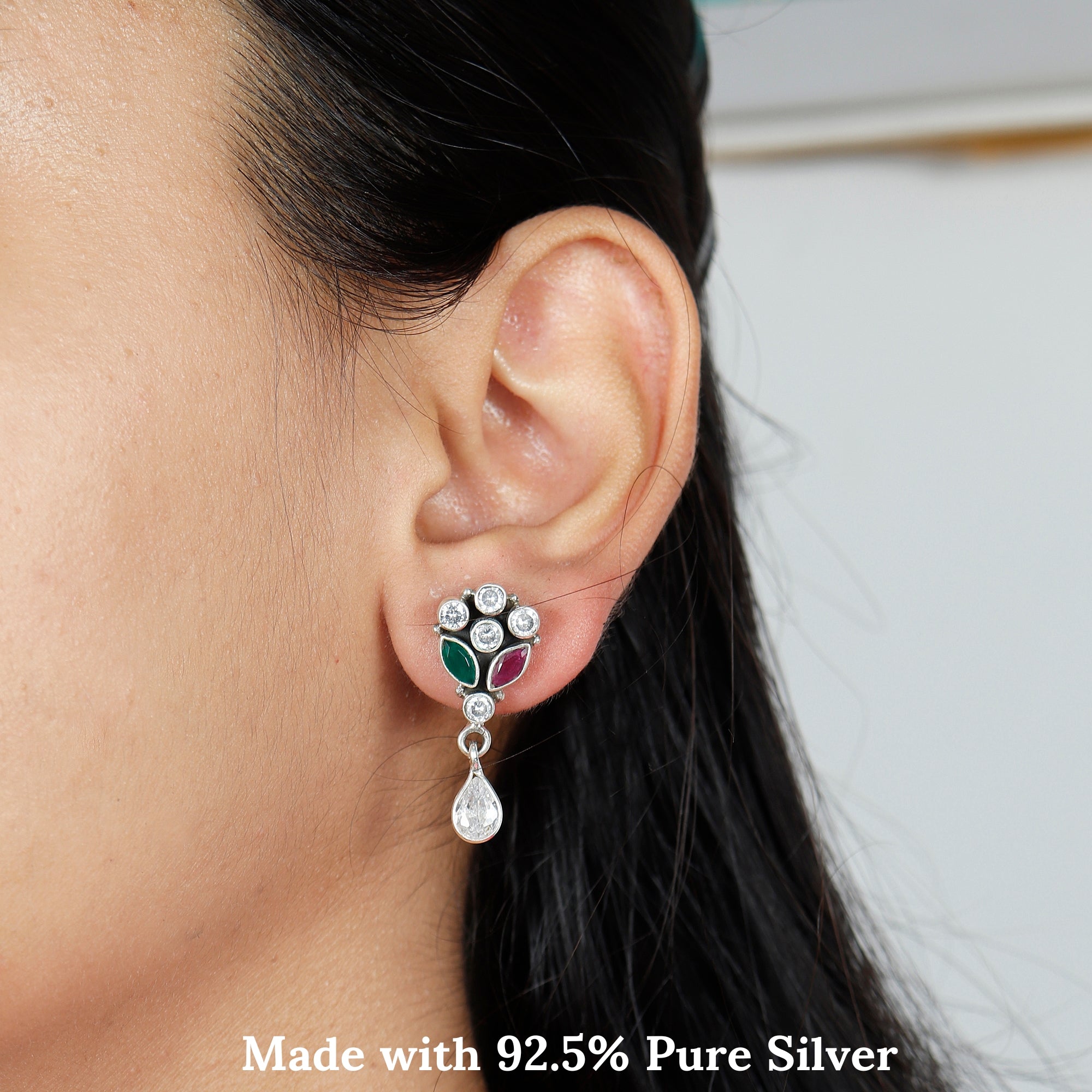 Emerald and Ruby Glimmering Silver Drops