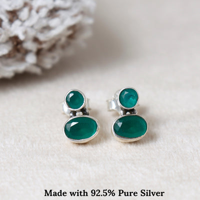 Emerald Essence Stone Silver  Earring