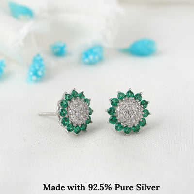 Emerald Glimmer Diamond Silver Earring