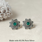 Emerald Glint Rava Work Silver Earring