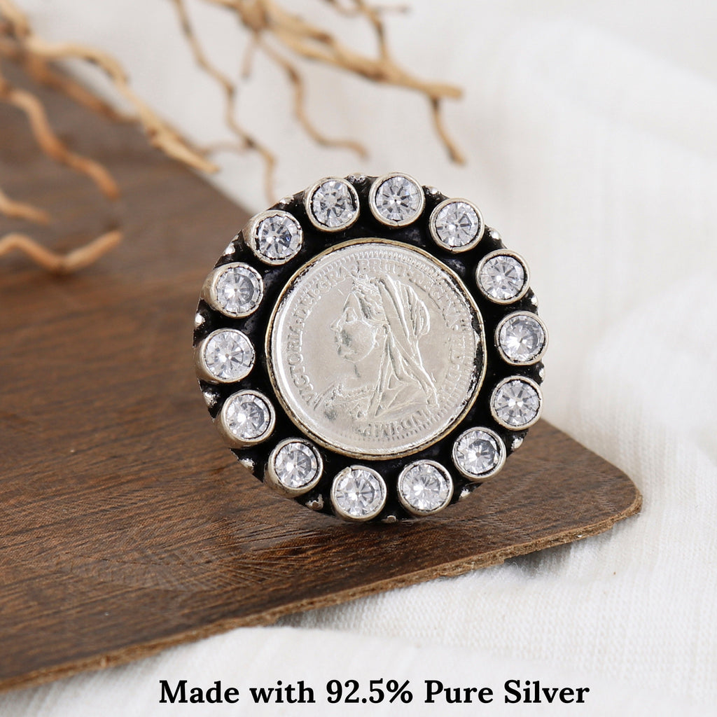 92.5 Silver Coin Heritage Queen Ring