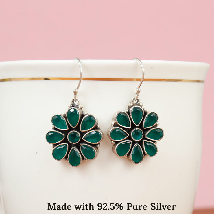 Floral Drop Silver Earring